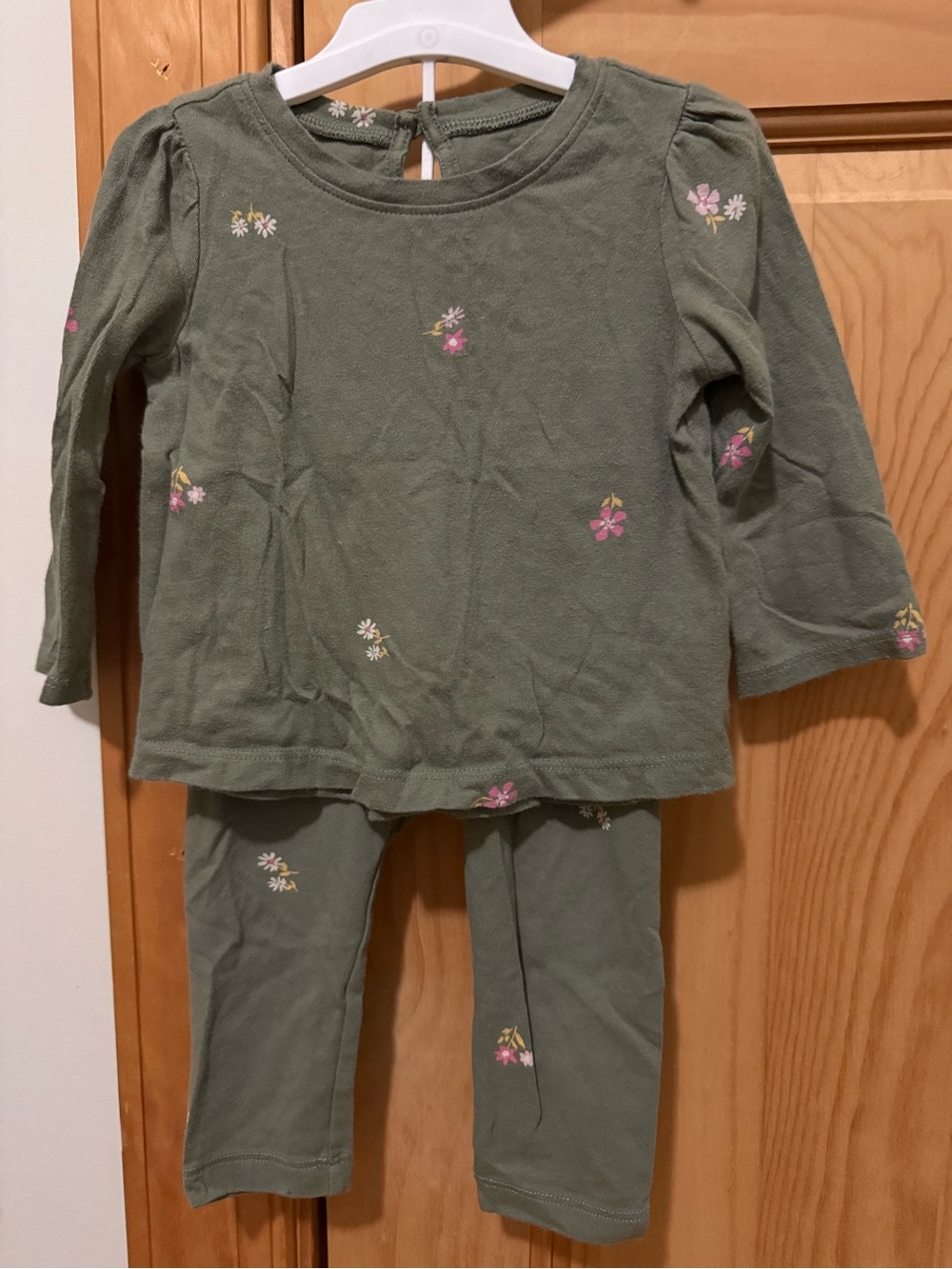Baby Gap Olive Green Floral Baby Set - Long Sleeve Top & Pants